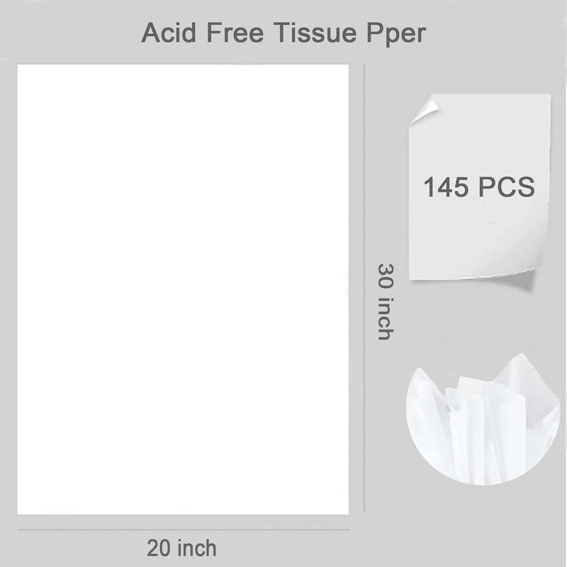 Beyoslf 145 Sheets 20" x 30" White Acid-Free Tissue Paper Archival, Acid Free Wrapping Tissue Paper Unbuffered No Lignin No Acid Paper for Long-Term Packaging Storing Clothes Textiles Present Wrap - Image 3